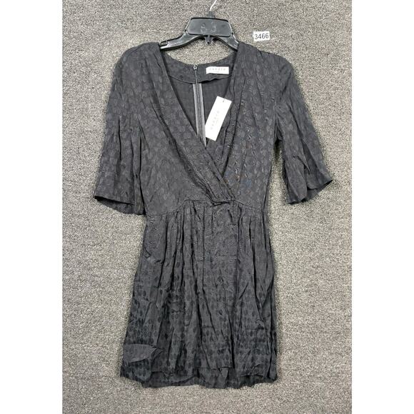 Sandro Paris “Bow” Black Faux Wrap Mini Dress Tone on Tone Polka Dot Sz 1/S NEW - Picture 1 of 7